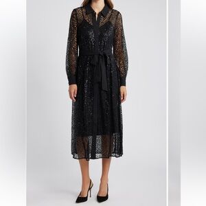 Anne Klein Black Sequin Long Sleeve Dress